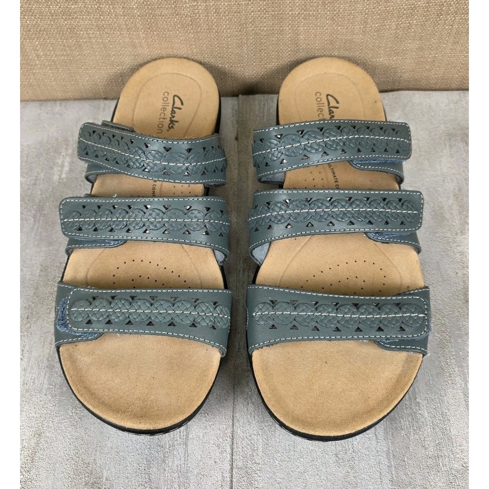 Clarks Collection Laurieann Cove Blue Leather‎ Slip On Sandals Women's Size 6.5M